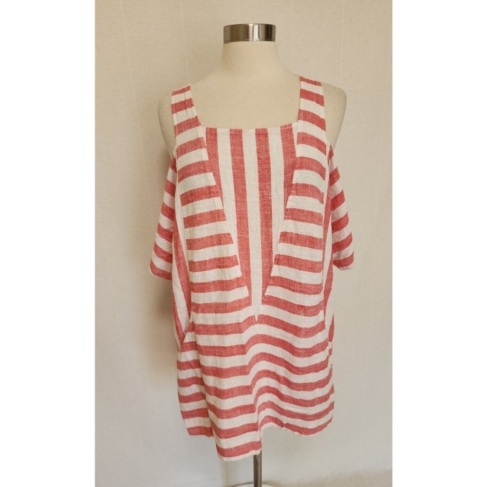 Soft Surroundings Sunset Tunic Cold Shoulder Linen Top Size XL Red Stripes